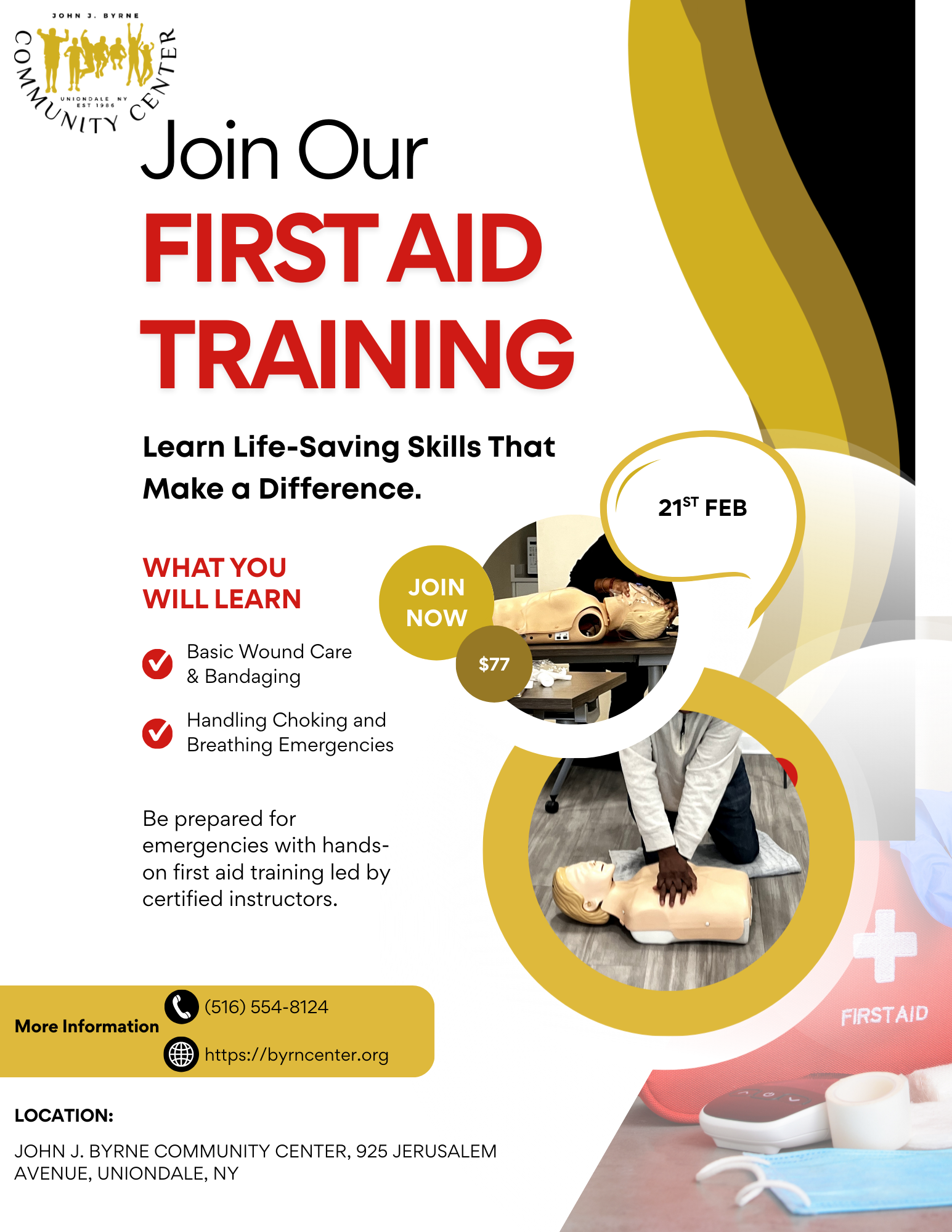 Red and White Modern First Aid Training Flyer