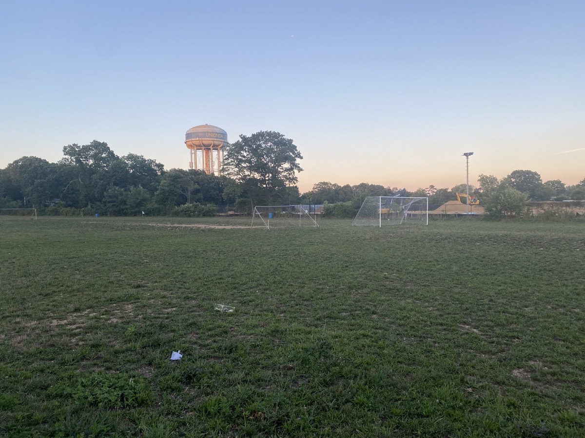 Ballfield with Uniondale water tower