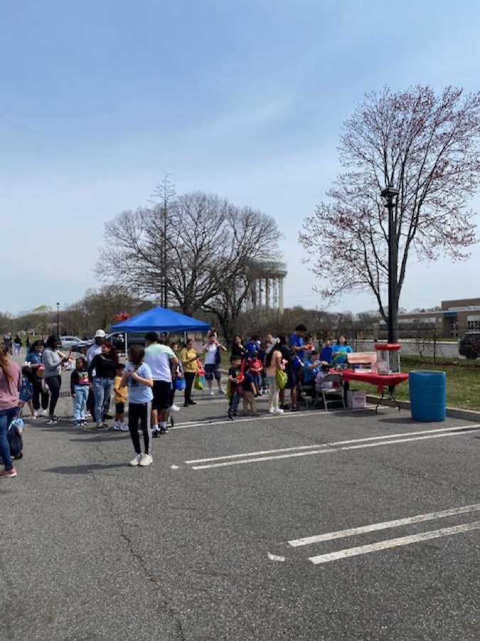 Outdoor event tables in the parking lot