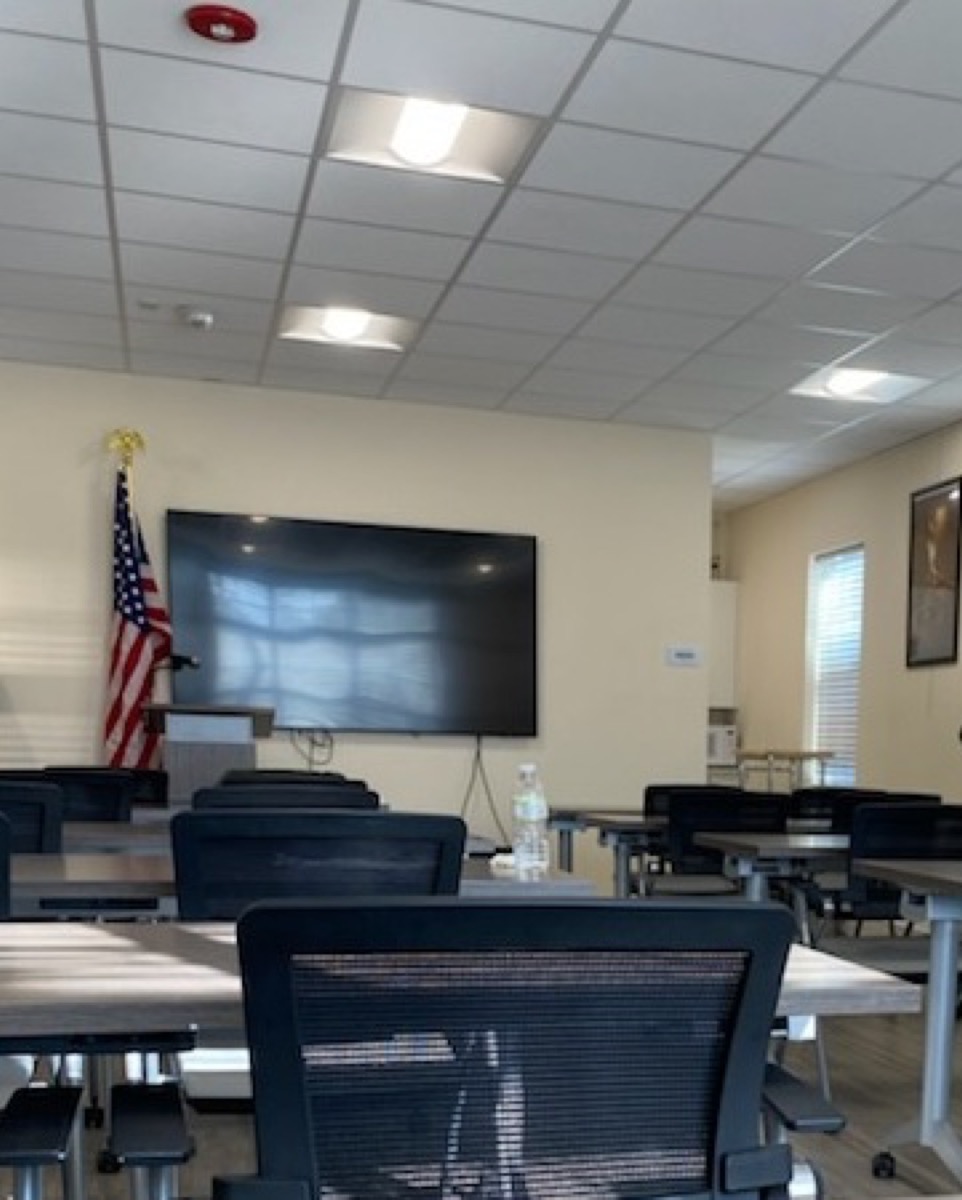 Classroom setup with podium