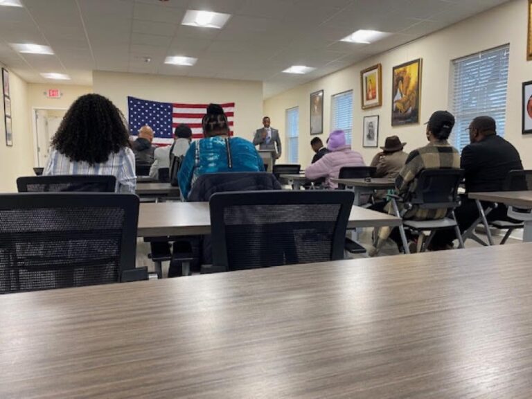Community meeting with speaker in Meeting Room A