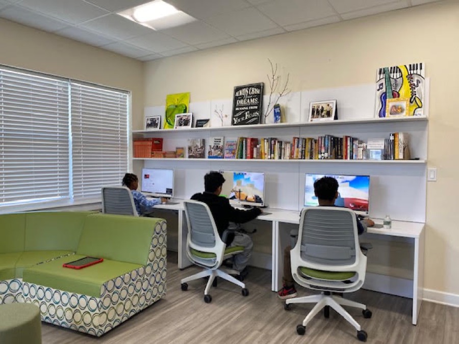 Youth using computer workstations